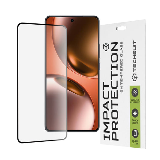 Techsuit skärmskydd för Realme GT 7, härdat glas, full lim, 111D, svart