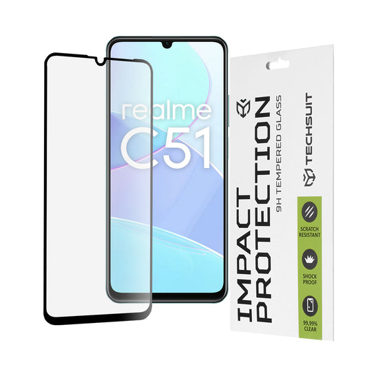 Techsuit skärmskydd för Realme Note 50 / C51, härdat glas, full limning, 111D, svart