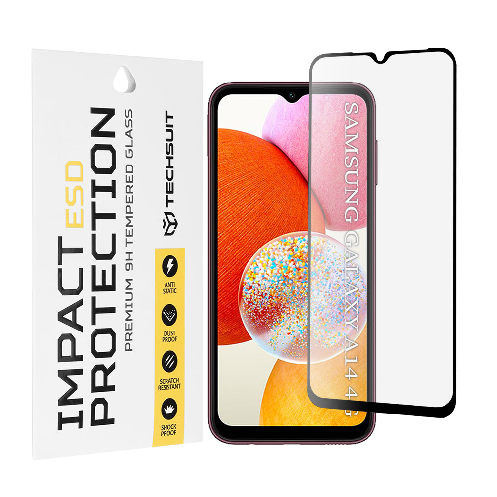 Techsuit skärmskydd för Samsung Galaxy A14 A145 / A14 5G A146, härdat glas, full lim, svart