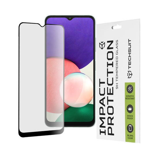 Techsuit skärmskydd för Samsung Galaxy A22 5G A226, härdat glas, full limning, 111D, svart