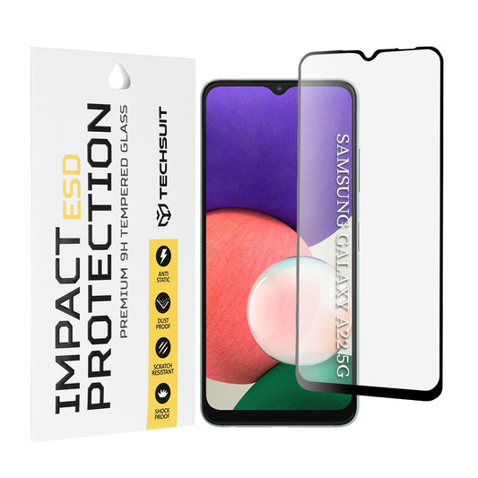Techsuit skärmskydd för Samsung Galaxy A22 5G A226, härdat glas, full lim, svart