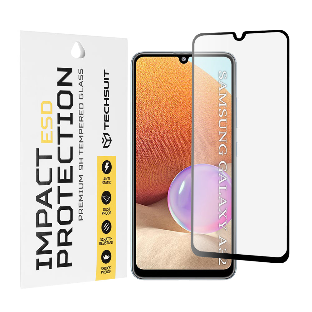 Techsuit skärmskydd för Samsung Galaxy A32 A325, härdat glas, full lim, svart