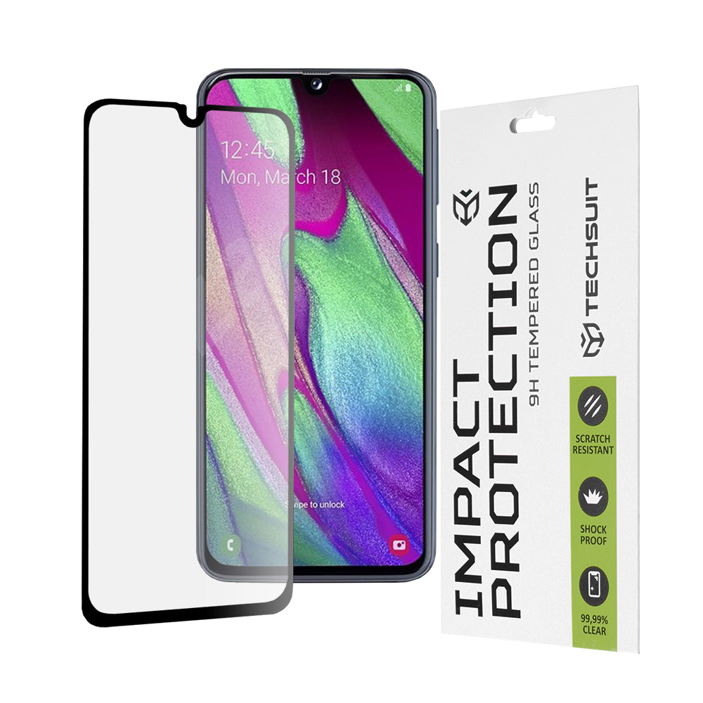 Techsuit skärmskydd för Samsung Galaxy A40 A405, härdat glas, full limning, 111D, svart