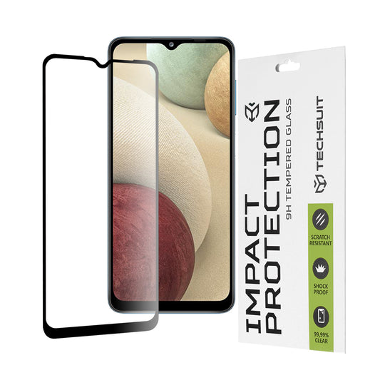 Techsuit skärmskydd för Samsung Galaxy F12 F127 / A12 Nacho A127 / M02 M022 / M12 M127, härdat glas, full limning, 111D, svart