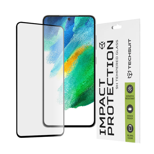 Techsuit skärmskydd för Samsung Galaxy S21 FE 5G G990, härdat glas, full lim, 111D, svart