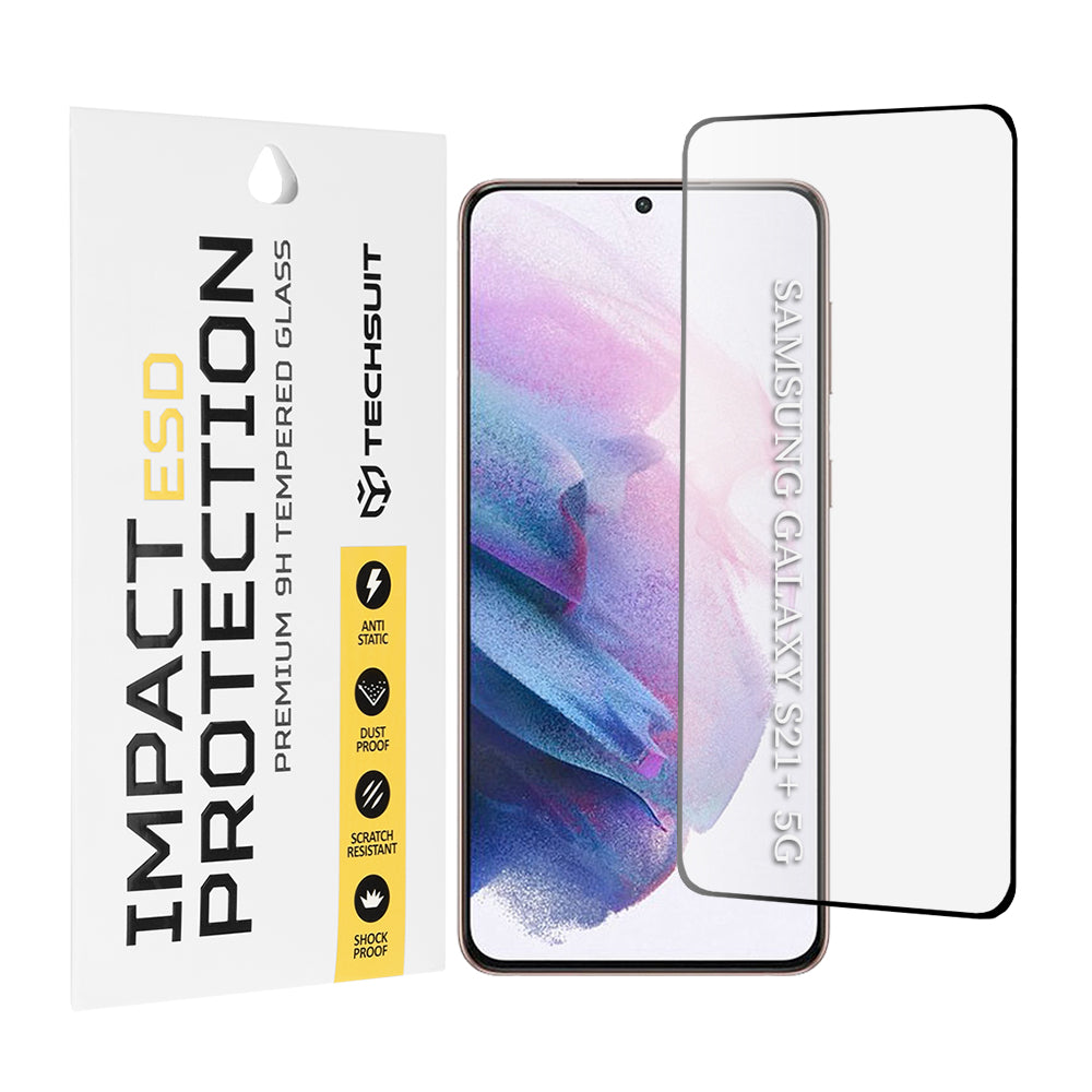 Techsuit skärmskydd för Samsung Galaxy S21+ 5G G996, härdat glas, full lim, svart
