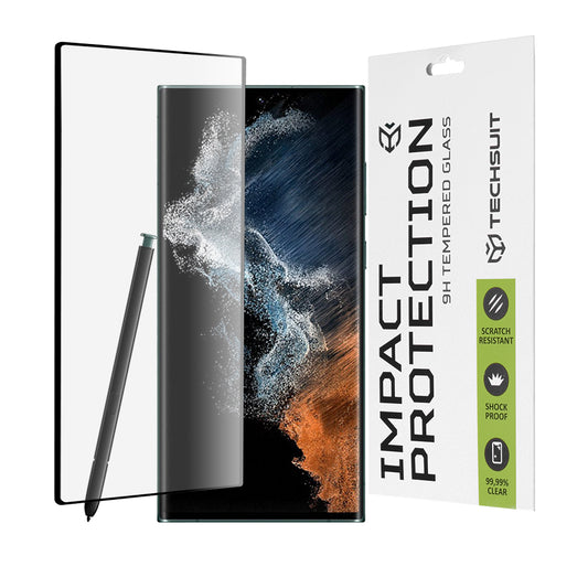 Techsuit skärmskydd för Samsung Galaxy S22 Ultra 5G S908, härdat glas, full lim, 111D, svart
