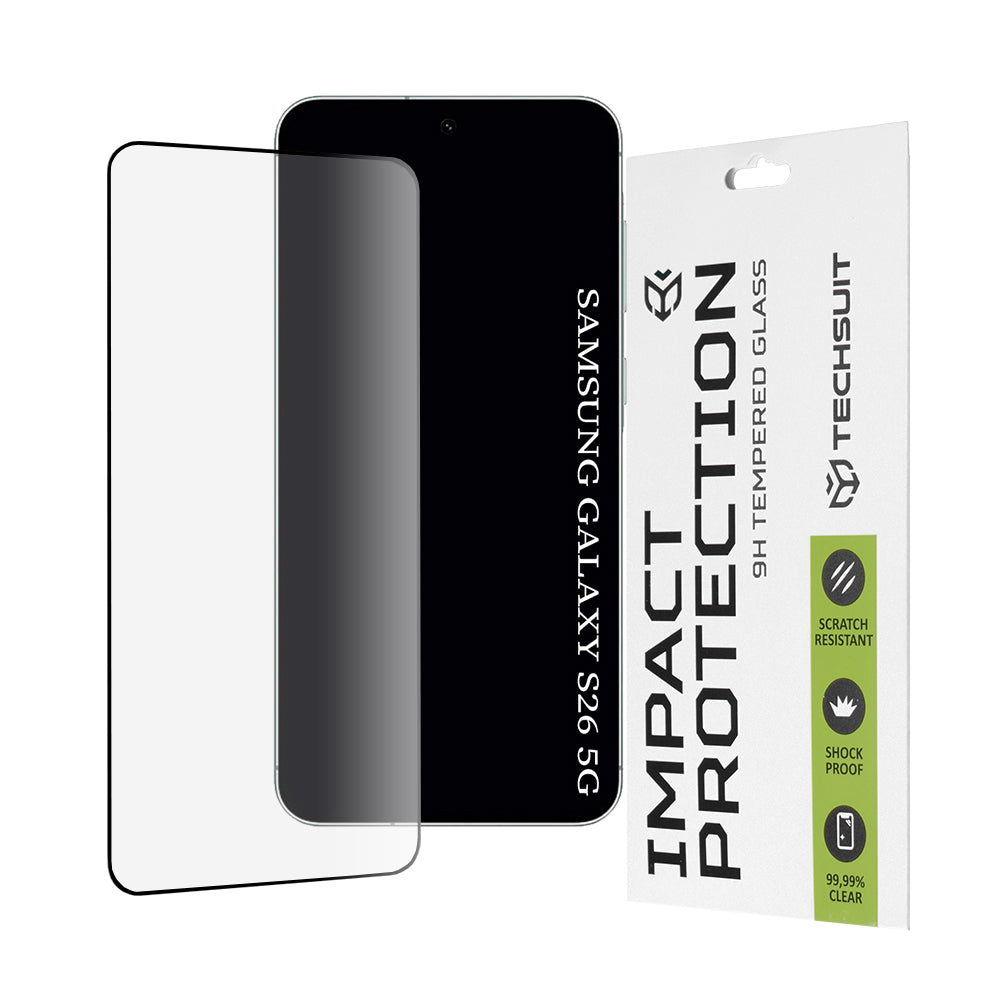 Skärmskydd Techsuit för Samsung Galaxy S26 S942, Härdat Glas, Full Glue, 111D, Svart