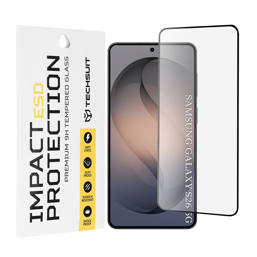 Skärmskydd Techsuit för Samsung Galaxy S26 S942, Härdat Glas, Full Lim, Svart