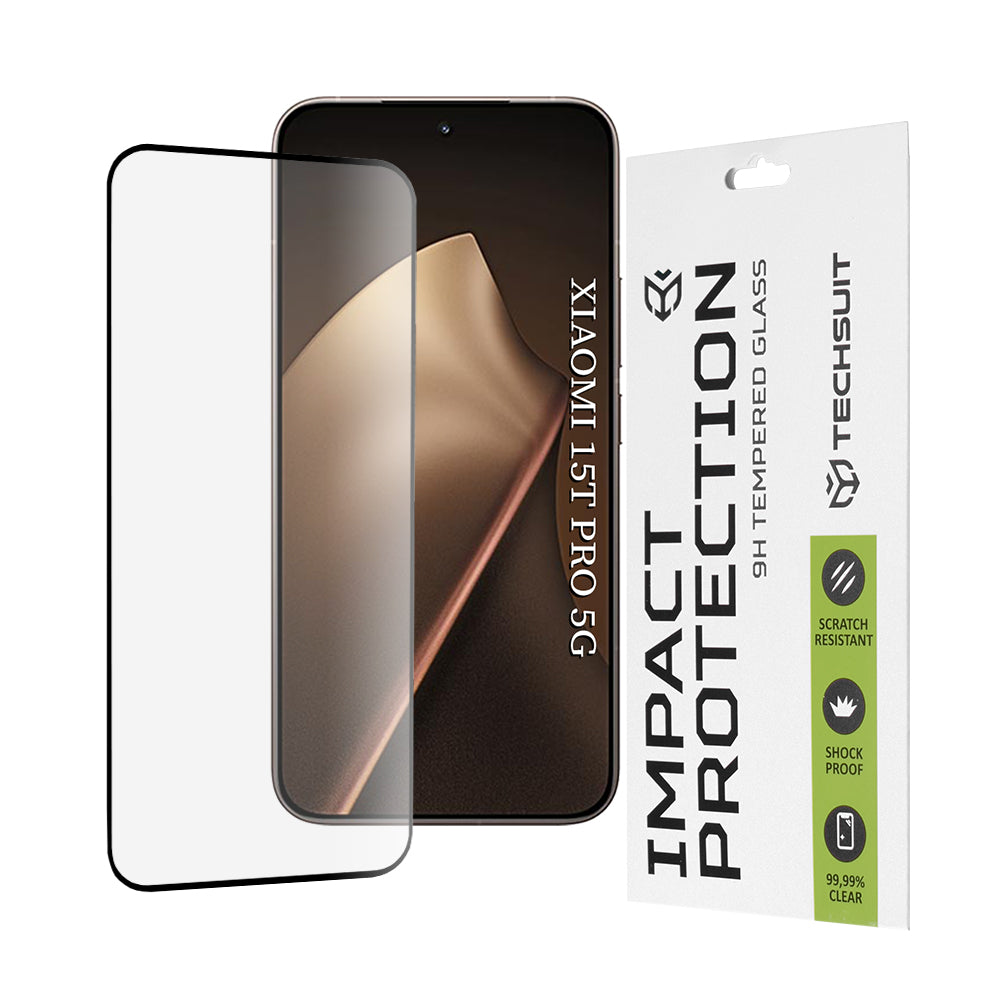 Skärmskydd Techsuit för Xiaomi 15T Pro, Härdat Glas, Full Glue, 111D, Svart