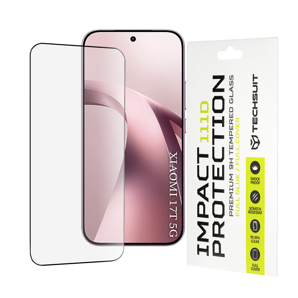 Techsuit skärmskydd för Xiaomi 17T, härdat glas, full lim, 111D, svart