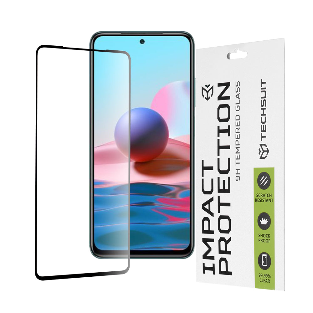 Techsuit skärmskydd för Xiaomi Poco M5s / Redmi Note 10S / Note 10, härdat glas, full lim, 111D, svart