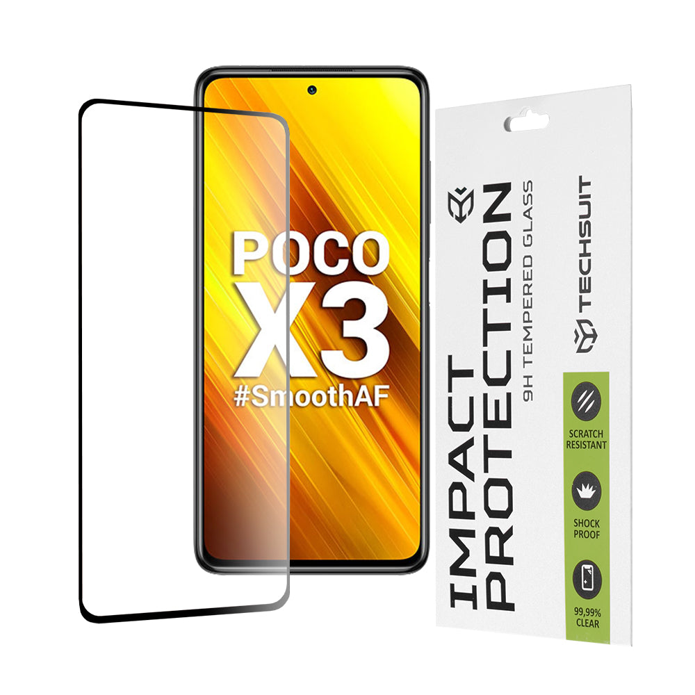 Techsuit skärmskydd för Xiaomi Poco X3 Pro / X3 NFC / X3, härdat glas, full lim, 111D, svart