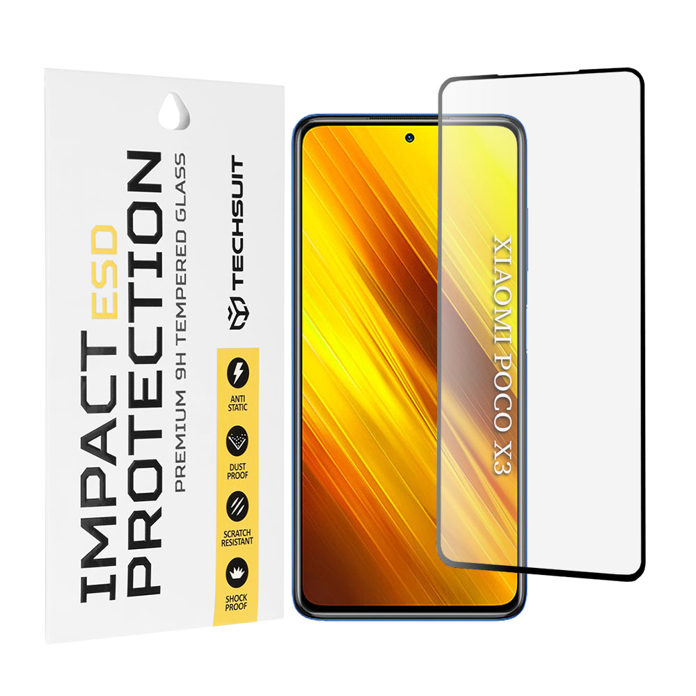 Techsuit skärmskydd för Xiaomi Poco X3 Pro / X3 NFC / X3, härdat glas, full lim, svart