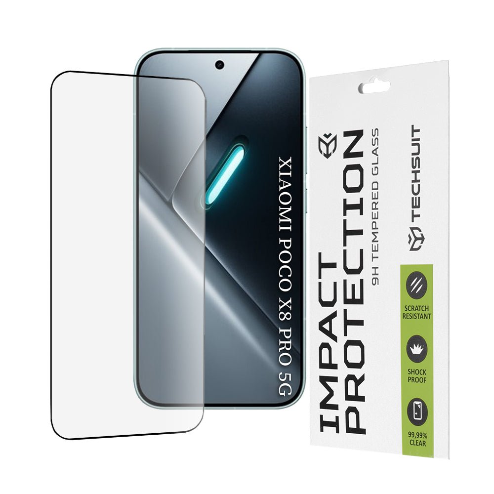 Skärmskydd Techsuit för Xiaomi Poco X8 Pro, Härdat Glas, Full Glue, 111D, Svart