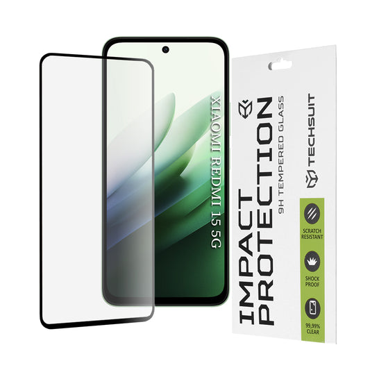 Techsuit skärmskydd för Xiaomi Redmi 15 5G / 15 4G, härdat glas, full lim, 111D, svart