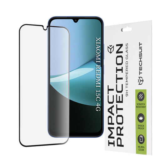 Techsuit skärmskydd för Xiaomi Redmi 15C 5G / 15C 4G, härdat glas, full limning, 111D, svart