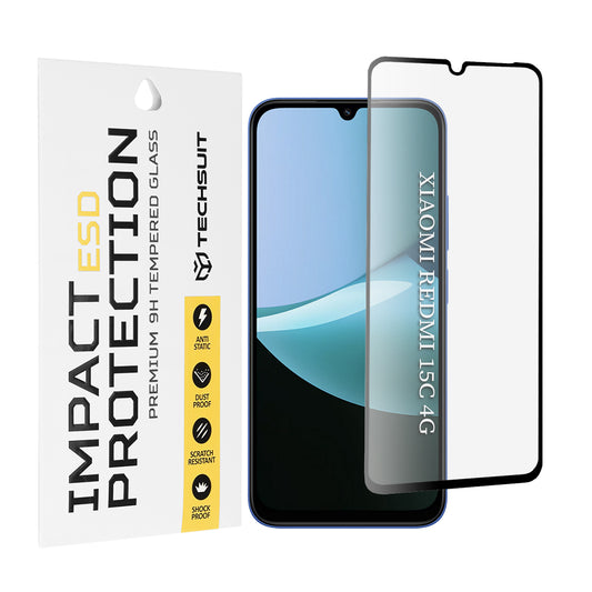 Techsuit skärmskydd för Xiaomi Redmi 15C 5G / 15C 4G, härdat glas, full lim, svart