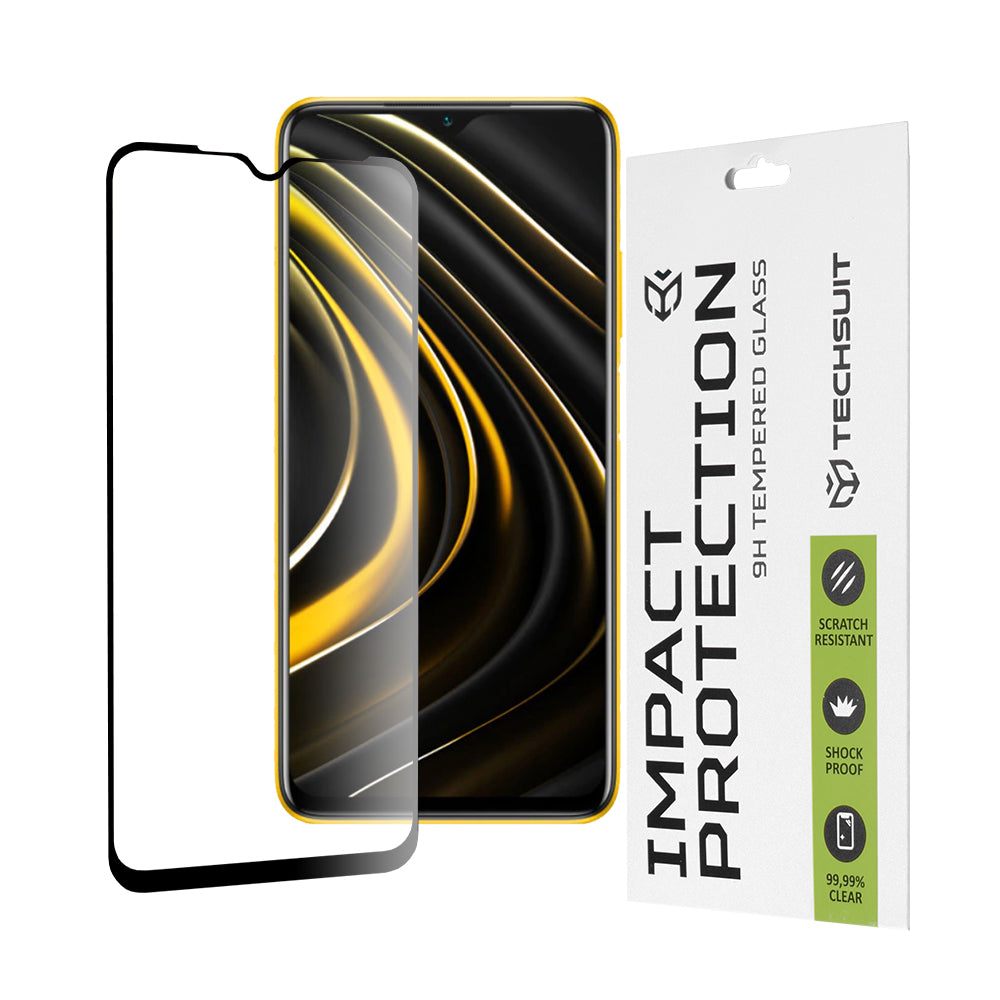 Techsuit skärmskydd för Xiaomi Redmi 9 Power / 9T / Poco M3, härdat glas, full lim, 111D, svart