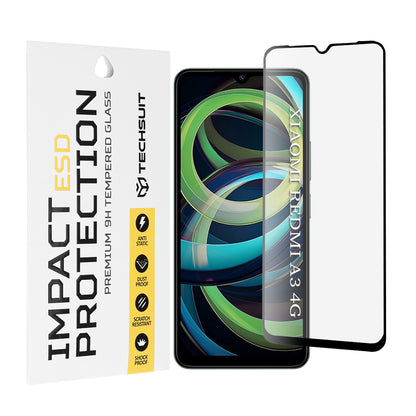 Techsuit skärmskydd för Xiaomi Redmi A3x / A3, härdat glas, full lim, svart