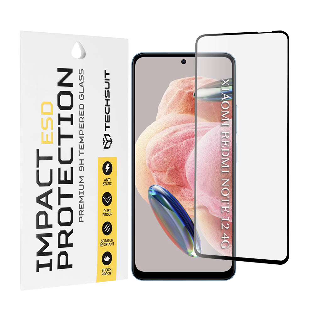 Techsuit skärmskydd för Xiaomi Redmi Note 12 4G / Note 12 5G / Poco X5, härdat glas, full limning, svart