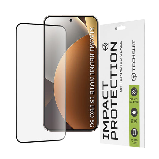 Skärmskydd Techsuit för Xiaomi Redmi Note 15 Pro 5G, Härdat Glas, Full Glue, 111D, Svart