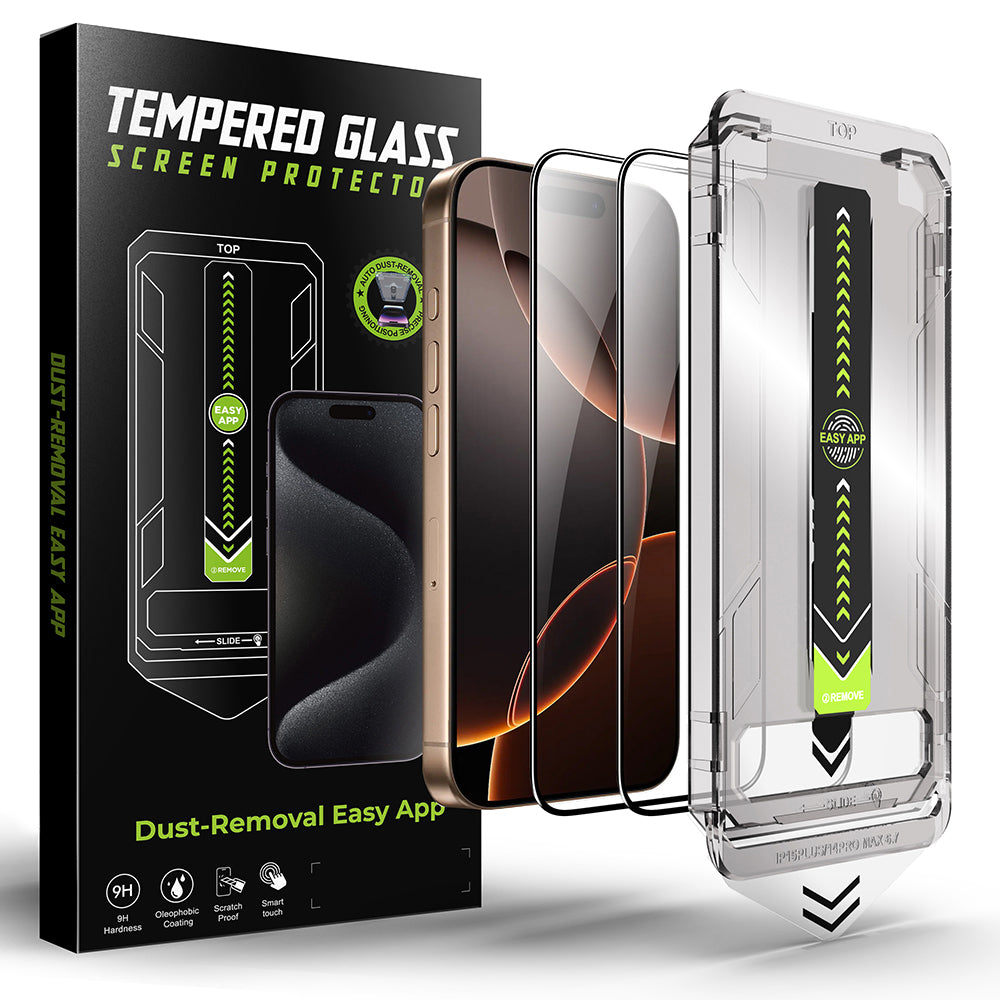 Techsuit TitanGlass skärmskydd för Apple iPhone 16 / 15, härdat glas, full limning, set med 2 stycken, svart