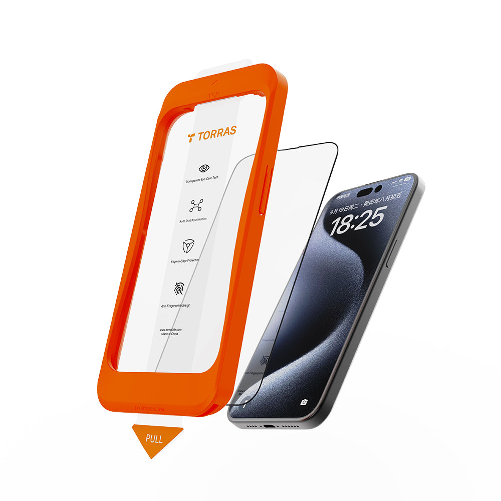 Torras GlassGo Install Master skärmskydd för Apple iPhone 16 Pro Max, härdat glas, full lim, svart