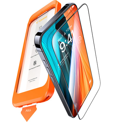 Torras GlassGo Install Master skärmskydd för Apple iPhone 16 Pro Max, härdat glas, full lim, svart