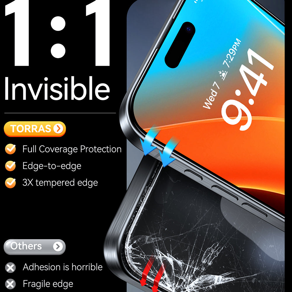 Torras GlassGo Install Master skärmskydd för Apple iPhone 16 Pro Max, härdat glas, full lim, svart