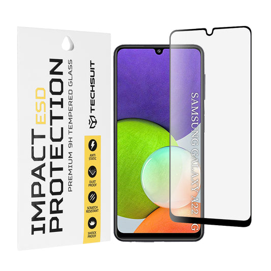 Techsuit skärmskydd för Samsung Galaxy A22 A225, härdat glas, svart
