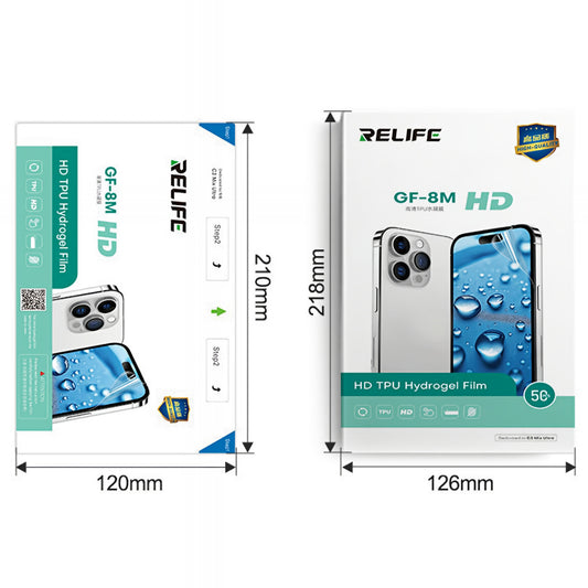 Hydrogel / TPU-film Relife GF-8M för UV-vakuumlamineringsmaskin Sunshine C3 Mix Ultra, 120mm x 210mm, Set om 50 stycken