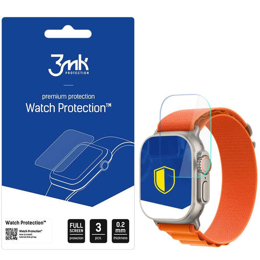 3MK FlexibleGlass Skyddsfolie för Apple Watch Ultra / Ultra 2 Series, Set om 3 stycken, Flexibelt Glas