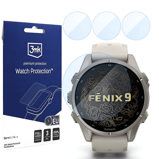 3MK FlexibleGlass skyddsfilm för Garmin Fenix 9 43mm, Set om 3 stycken, Flexibelt glas