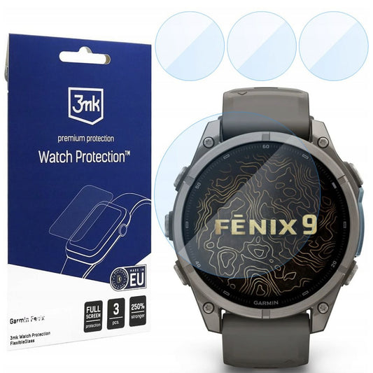 3MK FlexibleGlass Skyddsfolie för Garmin Fenix 9 47mm, Set om 3 stycken, Flexibelt Glas