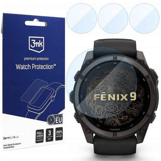 3MK FlexibleGlass Skyddsfolie för Garmin Fenix 9 51mm, Set om 3 stycken, Flexibelt Glas