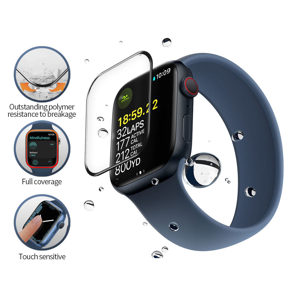 Blueo High Molecule Skyddsfolie för Apple Watch 8 / 7 45mm-serien, Härdat Glas, Svart