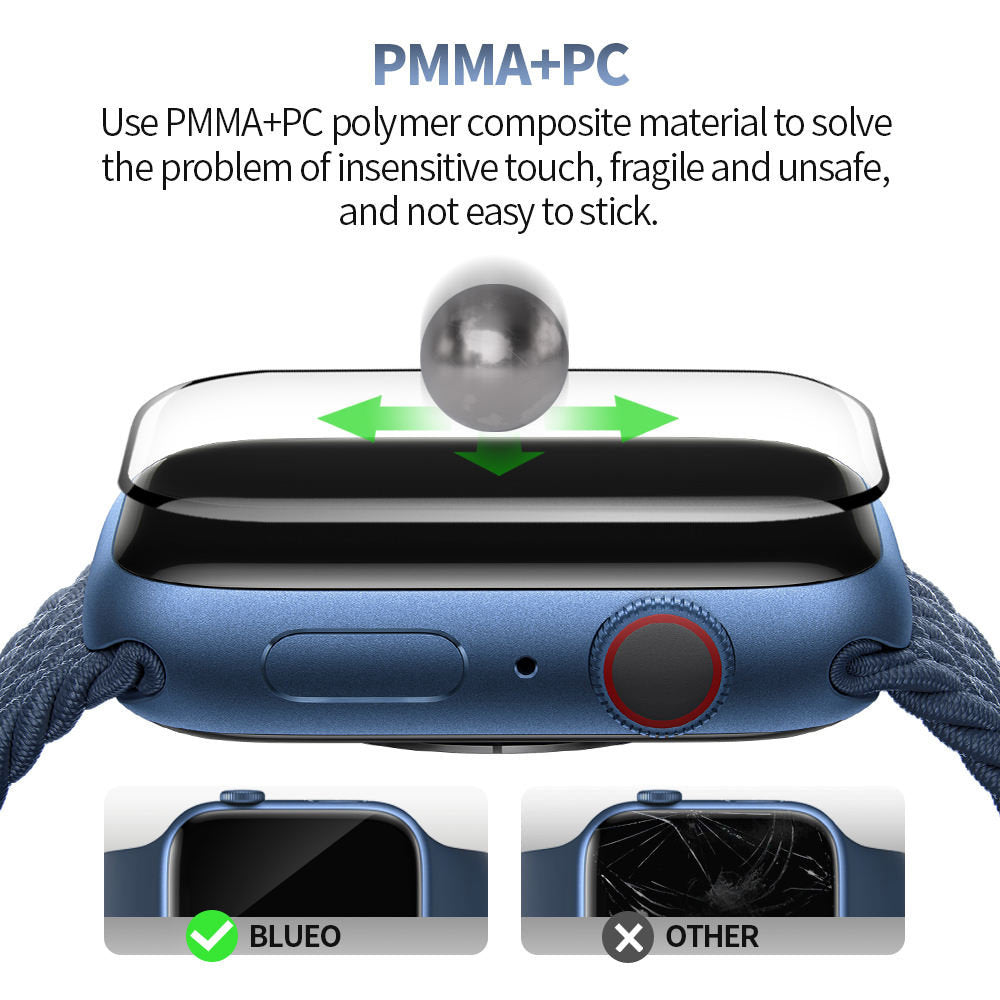 Blueo High Molecule Skyddsfolie för Apple Watch 8 / 7 45mm-serien, Härdat Glas, Svart