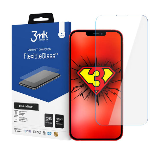 Skärmskydd 3MK FlexibleGlass för Apple iPhone 17e / 16e / 14 / 13 Pro, Flexibelt Glas, Fullt Lim