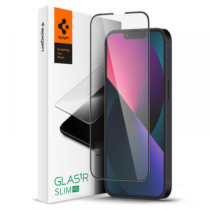 Skärmskydd Spigen GlastR Slim för Apple iPhone 17e / 16e / 14 / 13 Pro, Härdat Glas, Full Lim, Svart AGL03392