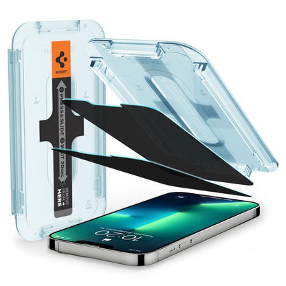 Privacy-skärmskydd Spigen GlastR EZ FIT för Apple iPhone 17e / 16e / 14 / 13 Pro, Härdat glas, Full lim, Set med 2 stycken AGL03388