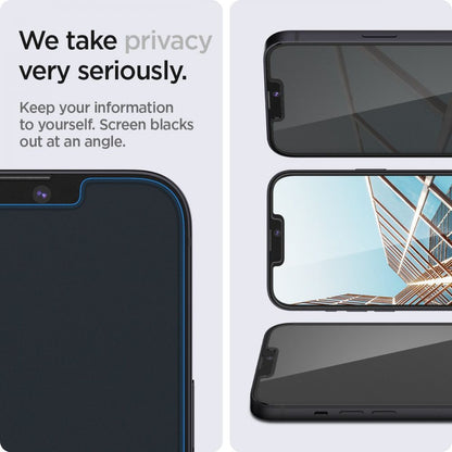 Privacy-skärmskydd Spigen GlastR EZ FIT för Apple iPhone 17e / 16e / 14 / 13 Pro, Härdat glas, Full lim, Set med 2 stycken AGL03388