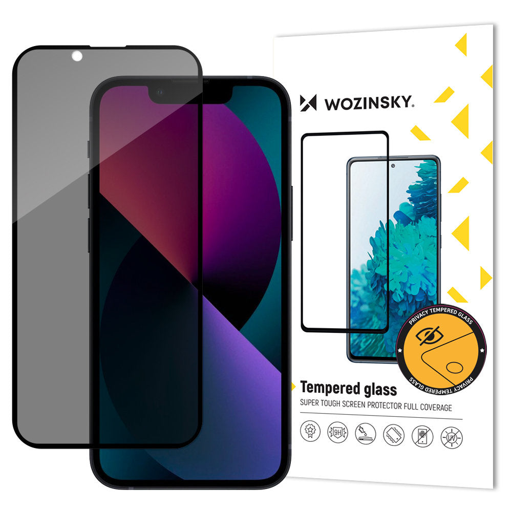 Privacy-skärmskydd WZK AntiSpy för Apple iPhone 17e / 16e / 14 / 13 Pro, Härdat glas, Fullt lim