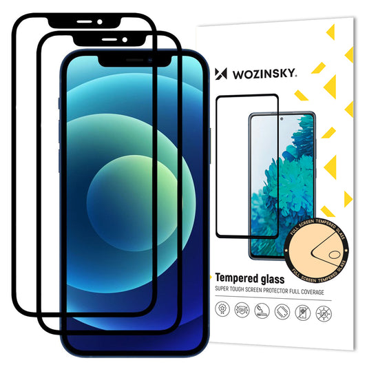 WZK skärmskydd för Apple iPhone 12 / 12 Pro, härdat glas, full limning, set om 2 stycken, kompatibel med skal, svart