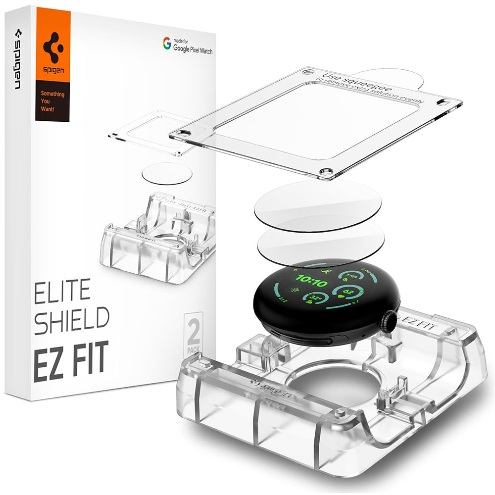 Spigen Elite Shield EZ FIT skyddsfilm för Google Pixel Watch 41mm-serien, set om 2 stycken, härdat glas, transparent AFL08524