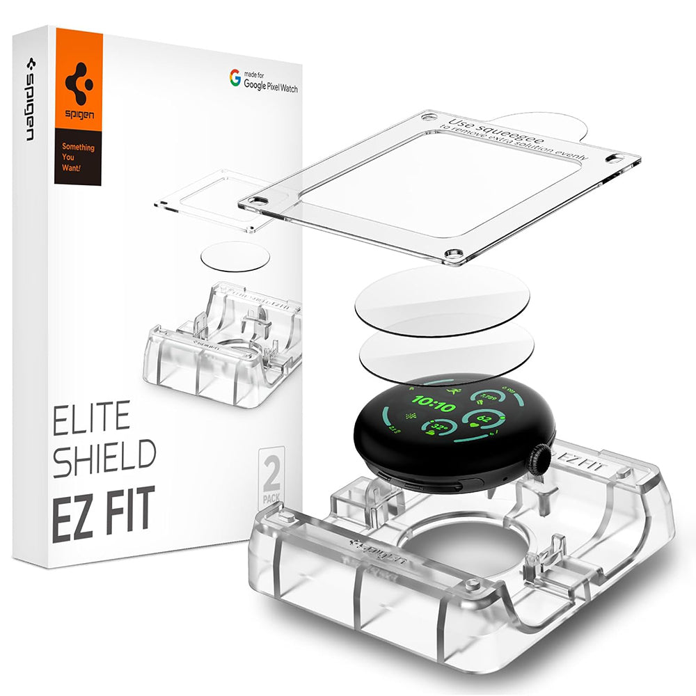 Spigen Elite Shield EZ FIT skyddsfolie för Google Pixel Watch 45mm-serien, set om 2 stycken, härdat glas, transparent AFL08525