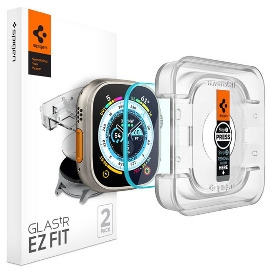 Spigen GlastR EZ FIT skyddsfilm för Apple Watch Ultra Series, Set om 2 stycken, Härdat glas AGL05556