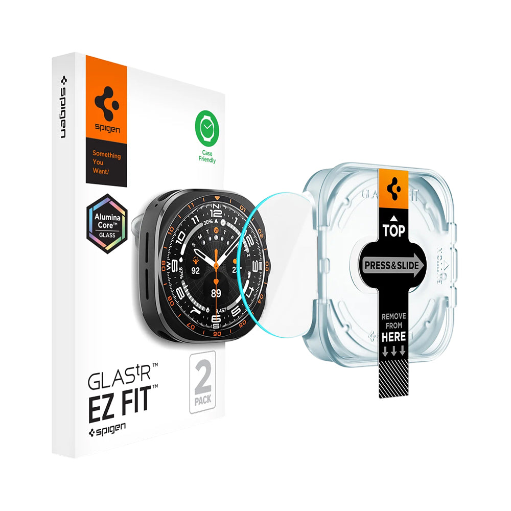 Spigen GlastR EZ FIT skyddsfilm för Samsung Galaxy Watch Ultra2, härdat glas, set med 2 stycken AGL11758