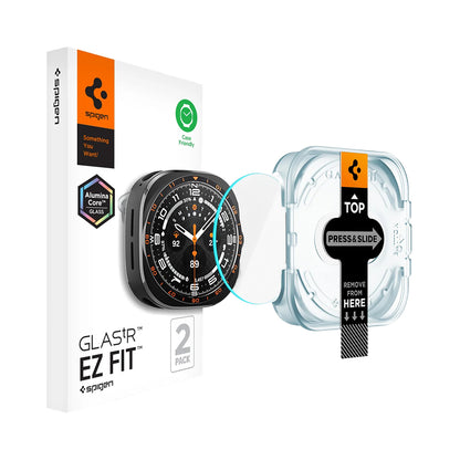 Spigen GlastR EZ FIT skyddsfilm för Samsung Galaxy Watch Ultra2, härdat glas, set med 2 stycken AGL11758
