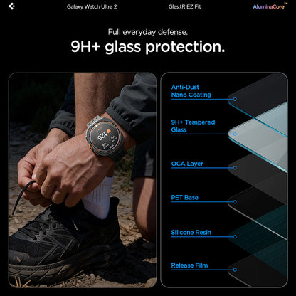 Spigen GlastR EZ FIT skyddsfilm för Samsung Galaxy Watch Ultra2, härdat glas, set med 2 stycken AGL11758